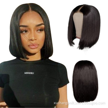 100% natural black short bob wig with bangs for black women, brazilian virgin remy straight human hair fringe bob style cut wig